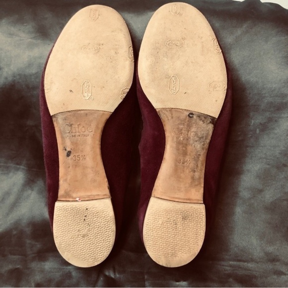 Chloe Lauren Scalloped Suede Ballet Flats Burgundy Plum Size 35.5 Made in Italy - Picture 6 of 11